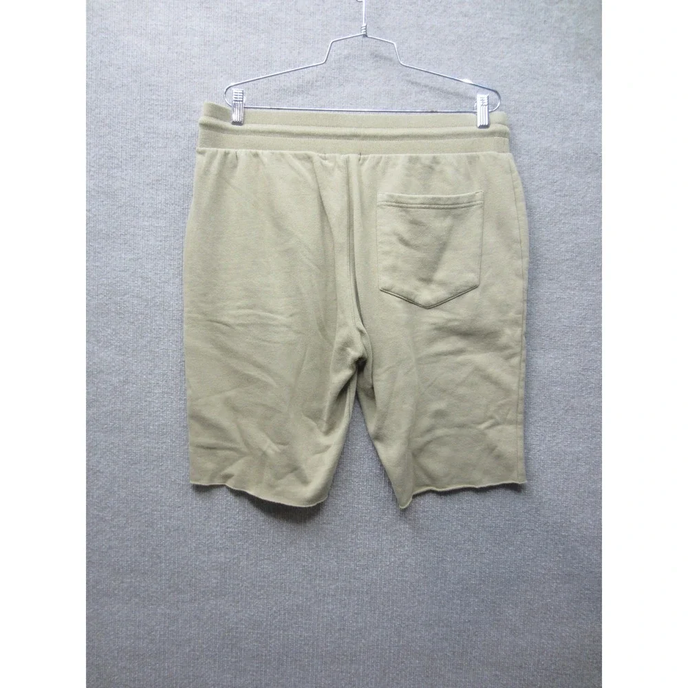 True Religion Mens Sweat Shorts Tan Khaki Horseshoe Logo Raw Hem Fleece Size L